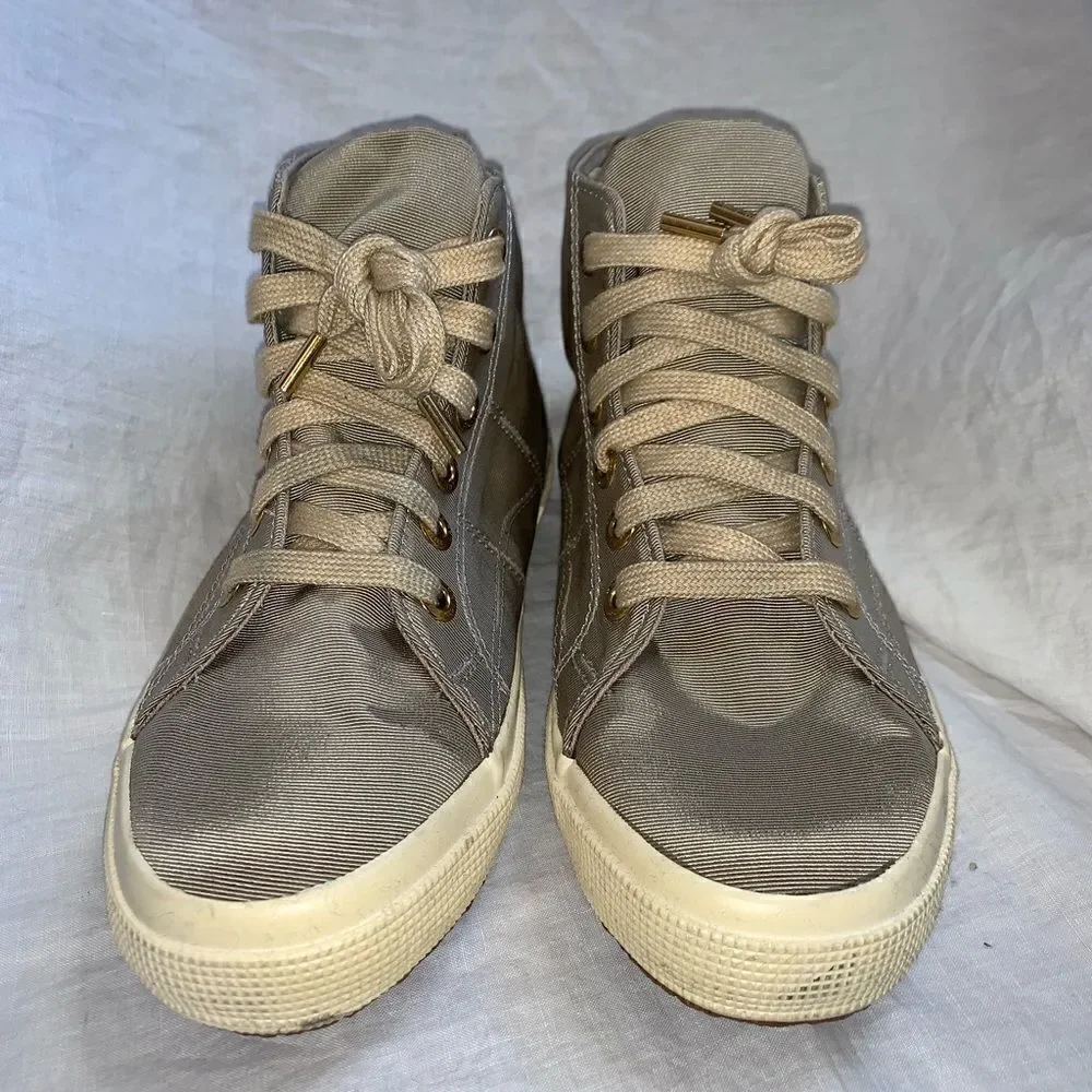 SUPERGA X THE ROW Beige Sateen Canvas Hi Top Sneakers-6